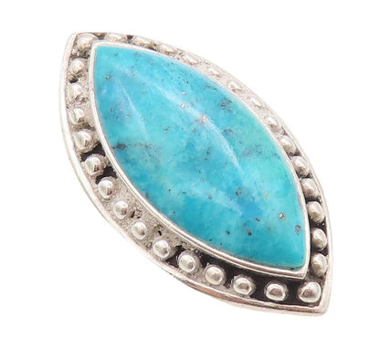 925 Sterling Silver Vintage Ring Beaded Oval Cabochon Turquoise  Sz 7  RG28518