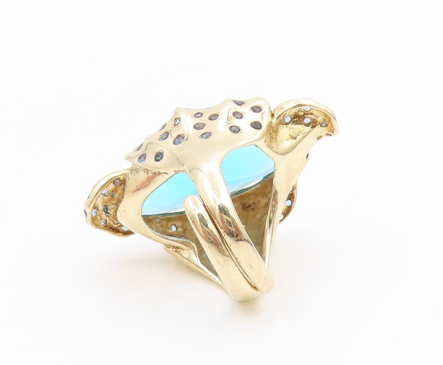 925 Sterling Silver Vintage Ring Gold Plated Blue Topaz Band  Sz 6.5  RG35452