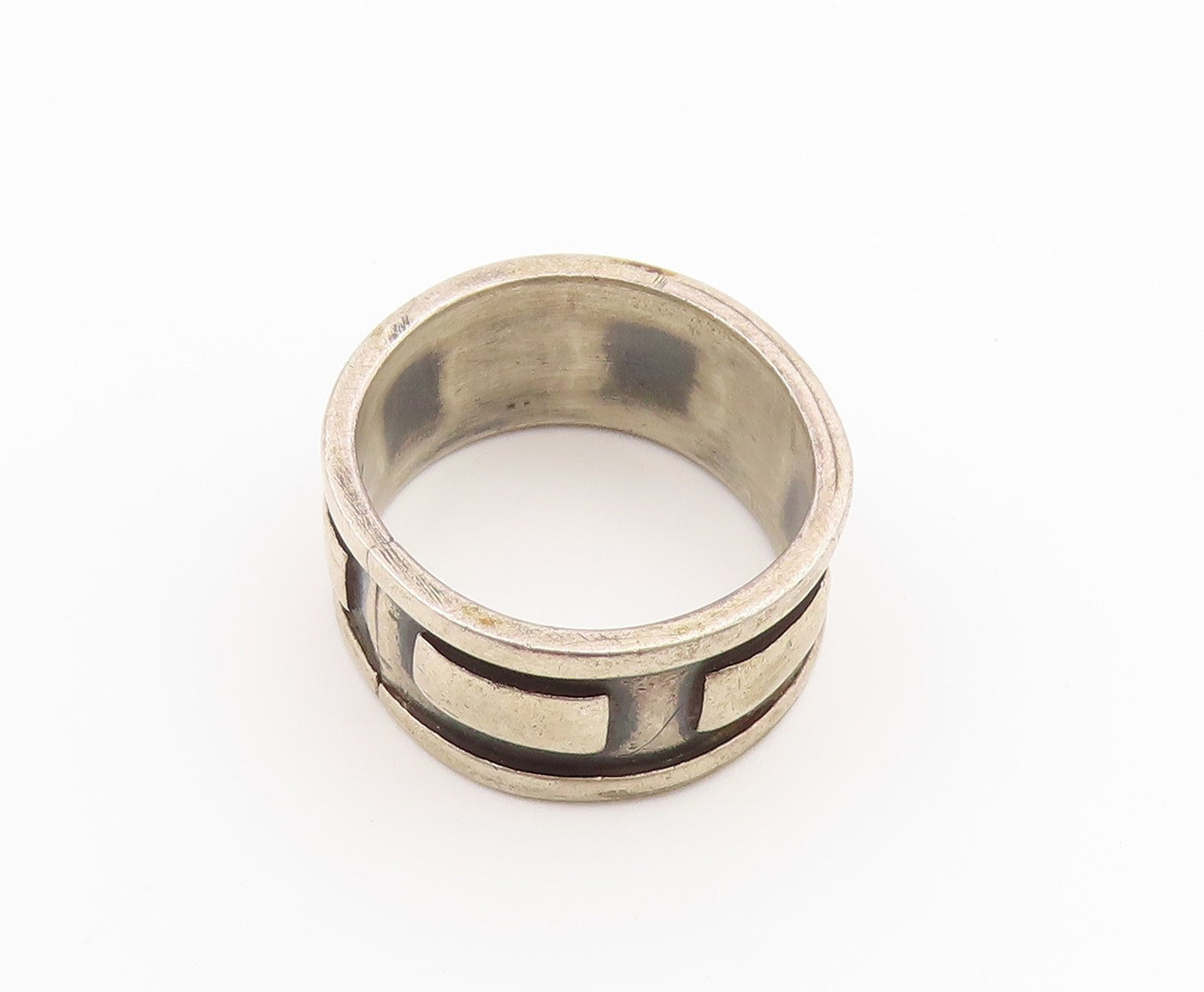 925 Sterling Silver Vintage Ring Chunky Geometric Rectangle Band Sz 9.5 RG36834