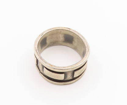 925 Sterling Silver Vintage Ring Chunky Geometric Rectangle Band Sz 9.5 RG36834