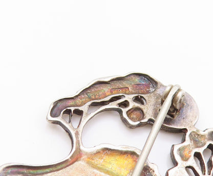 925 Sterling Silver Vintage Brooch Enameled Forest Landscape Cutout  BP11507