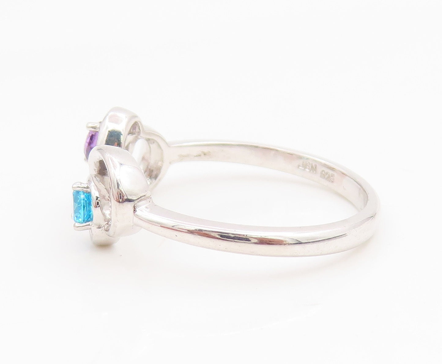 925 Sterling Silver Vintage Ring Amethyst & Topaz Infinity Heart Sz 6.5 RG35260