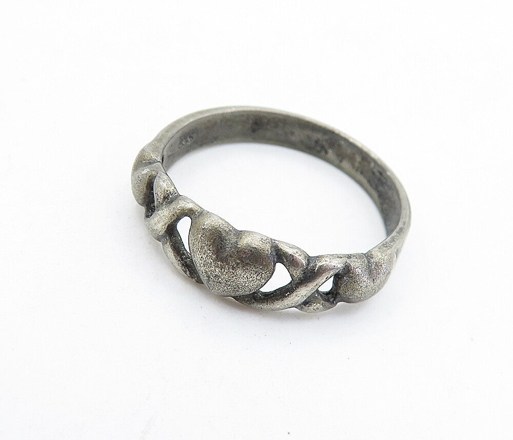 925 Sterling Silver  Vintage Dark Tone Love Heart XO Band Ring Sz 7.5  RG6098