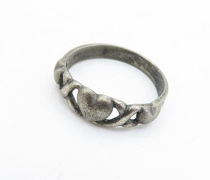 925 Sterling Silver  Vintage Dark Tone Love Heart XO Band Ring Sz 7.5  RG6098