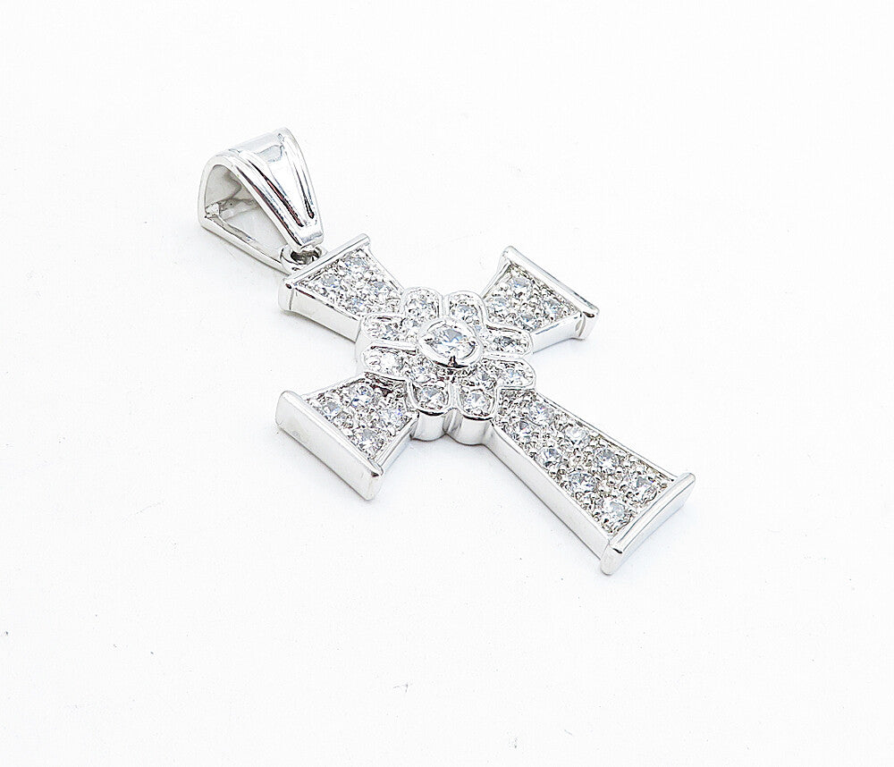 925 Sterling Silver  Sparkling Cubic Zirconia Religious Cross Pendant  PT3461