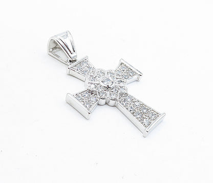 925 Sterling Silver  Sparkling Cubic Zirconia Religious Cross Pendant  PT3461