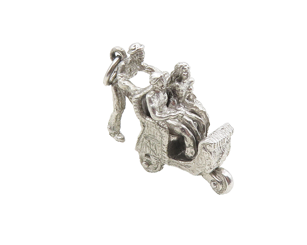 925 Sterling Silver  Vintage Petite Man Pushing Carriage Drop Pendant  PT7688