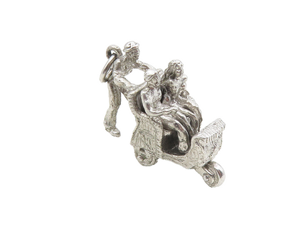 925 Sterling Silver  Vintage Petite Man Pushing Carriage Drop Pendant  PT7688