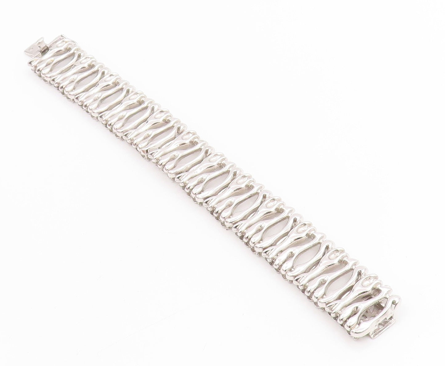 925 Sterling Silver Vintage Bracelet Modernist Sculptural Link Chain  BT11480