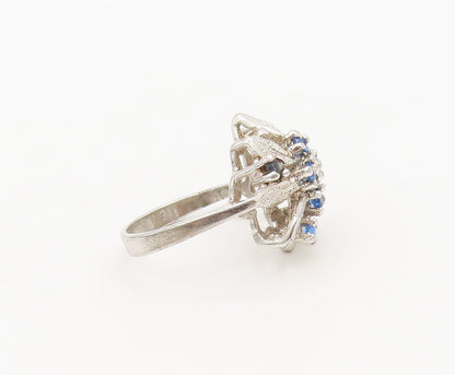 UNCAS 925 Silver  Vintage Carved Blue Topaz Beaded Floral Ring Sz 6  RG27325