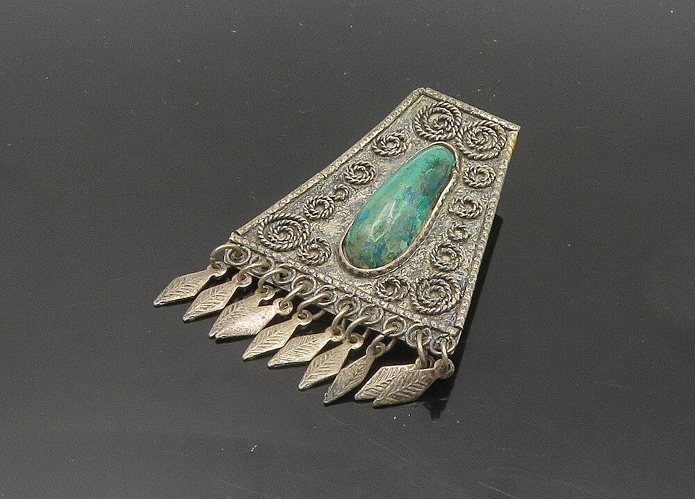 ISRAEL 925 Silver  Vintage Eilat Stone Swirl Twist Pattern Brooch Pin  BP7798