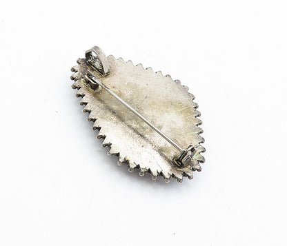 ISRAEL 925 Sterling Silver  Vintage Eilat Stone Twist Border Brooch Pin BP1580