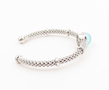 925 Sterling Silver Vintage Bracelet Turquoise & Halo CZ Woven Bead Mesh BT12172
