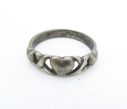 925 Sterling Silver  Vintage Dark Tone Love Heart XO Band Ring Sz 7.5  RG6098