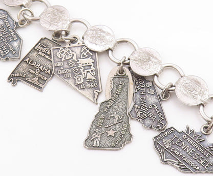 925 Sterling Silver Vintage Bracelet SARAH COVENTRY US State Map Charms  BT12048