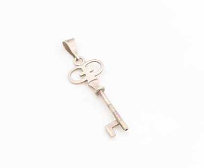 925 Sterling Silver Vintage Pendant MEXICO Minimalist Large Crown Key  PT25307