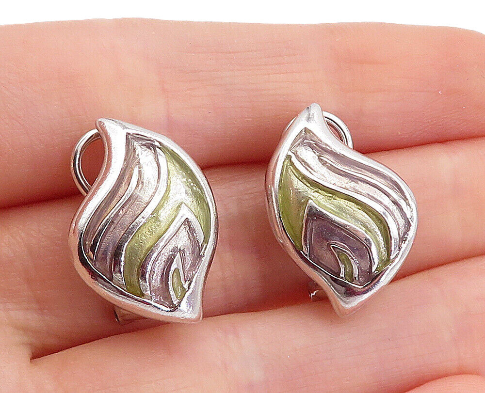 925 Sterling Silver  Vintage Shiny Enamel Coated Detail Drop Earrings  EG2526