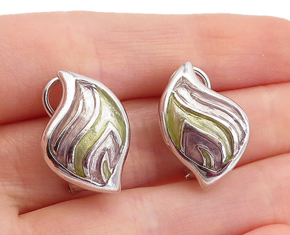 925 Sterling Silver  Vintage Shiny Enamel Coated Detail Drop Earrings  EG2526