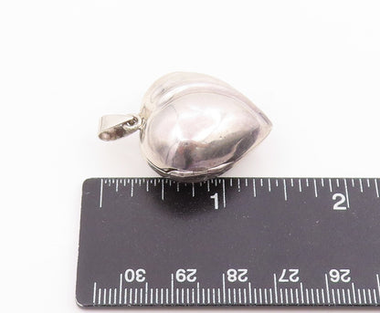 925 Sterling Silver Vintage Pendant Modernist Ribbed Love Heart OPENS  PT26129