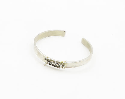 925 Sterling Silver  Vintage Shiny Faith Smooth Cuff Bracelet  BT7876