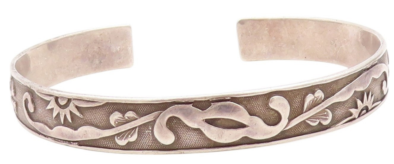 925 Sterling Silver Vintage Bracelet CHINESE EXPORT Antique Floral Cuff  BT11188