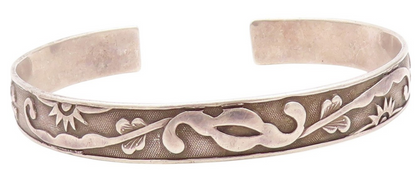 925 Sterling Silver Vintage Bracelet CHINESE EXPORT Antique Floral Cuff  BT11188