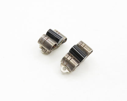 925 Sterling Silver  Vintage Black Onyx Non Pierce Drop Earrings  EG9101