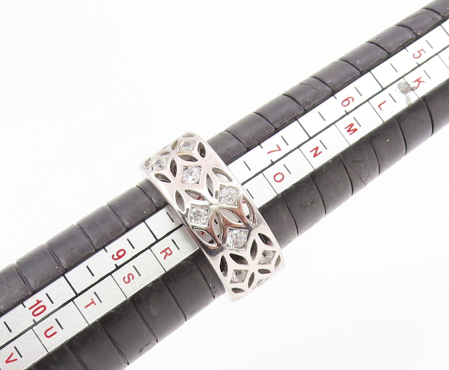 925 Sterling Silver Vintage Ring CZ Openwork Lattice Wide Band  Sz 8  RG35946