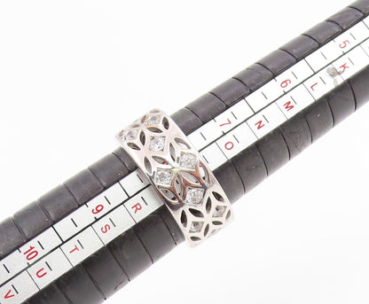 925 Sterling Silver Vintage Ring CZ Openwork Lattice Wide Band  Sz 8  RG35946