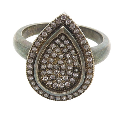 925 Silver  Vintage Cubic Zirconia Tear Drop Shape Cocktail Ring Sz 7  RG18207