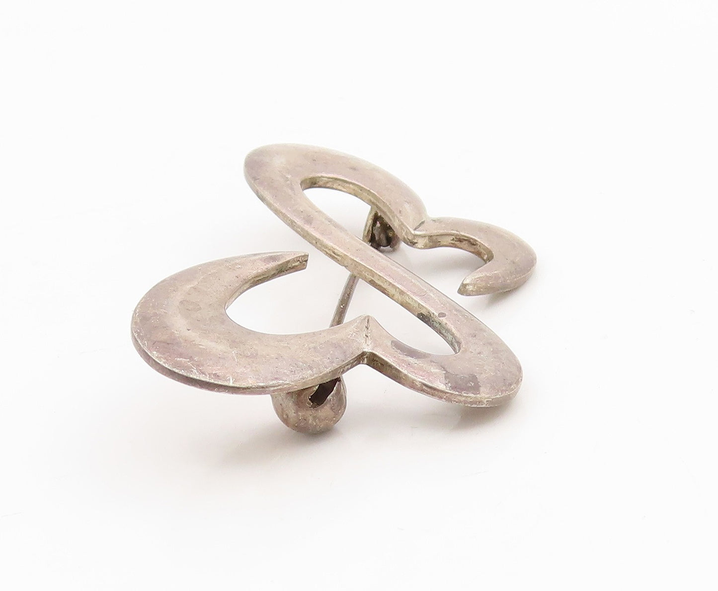 925 Sterling Silver Vintage Brooch Modernist Infinite Love Hearts Pin  BP12103