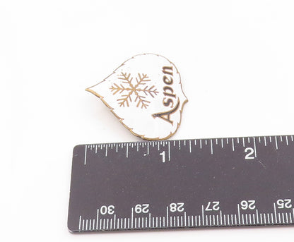 925 Sterling Silver Vintage Brooch Pin Gold Plated Enamel Aspen Leaf  BP12409