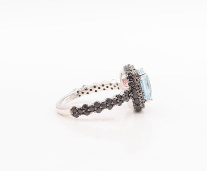 925 Sterling Silver Vintage Ring Blue Topaz Halo Spinel Frame  Sz 7  RG29267