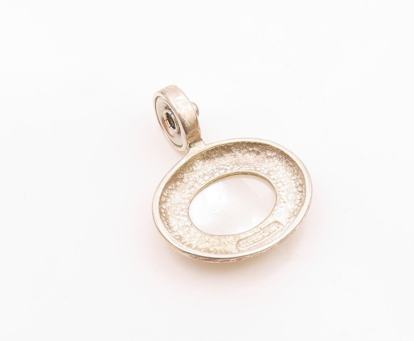 ESPO SIG 925 Silver  Vintage Shiny Mother Of Pearl Oval Dome Pendant  PT17719
