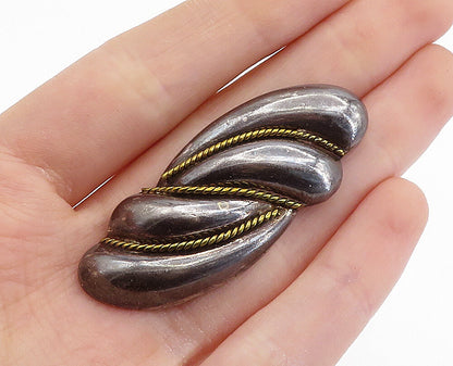 MEXICO 925 Sterling Silver  Vintage Oxidized Two Tone Twist Brooch Pin  BP2725
