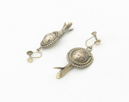 925 Sterling Silver Vintage Non Pierce Twist Dangle Earrings EG9197