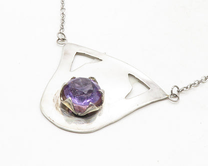 925 Sterling Silver  Vintage Amethyst Cutout Pendant Chain Necklace  NE1857