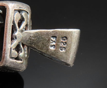 925 Sterling Silver  Vintage Square Black Onyx Scroll Work Pendant  PT20707