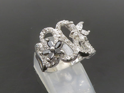 925 Silver  Vintage Cubic Zirconia & Spinel Floral Wavy Ring Sz 6.5  RG24500