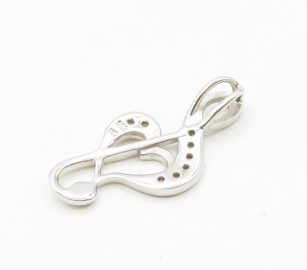 925 Sterling Silver  Genuine Diamonds Shiny Treble Clef Heart Pendant  PT12024