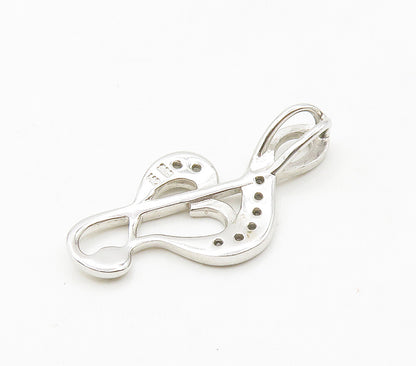 925 Sterling Silver  Genuine Diamonds Shiny Treble Clef Heart Pendant  PT12024