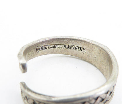 INTERNATIONAL 925 Silver Vintage Basket Weave Bypass Band Ring Sz 7.5 RG5966
