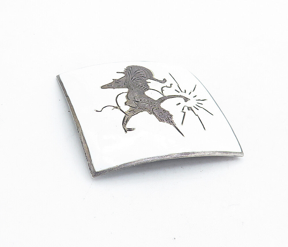 SIAM 925 Sterling Silver  Vintage Enamel Niello Dancer Brooch Pin  BP1576