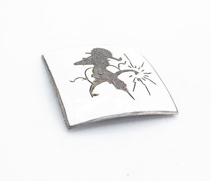 SIAM 925 Sterling Silver  Vintage Enamel Niello Dancer Brooch Pin  BP1576