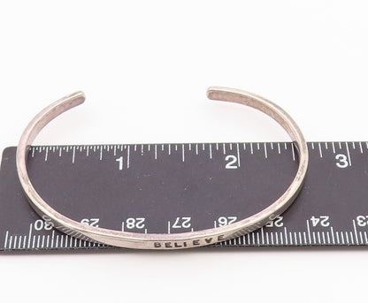 925 Sterling Silver  Vintage Petite Believe Stamped Cuff Bracelet  BT9123