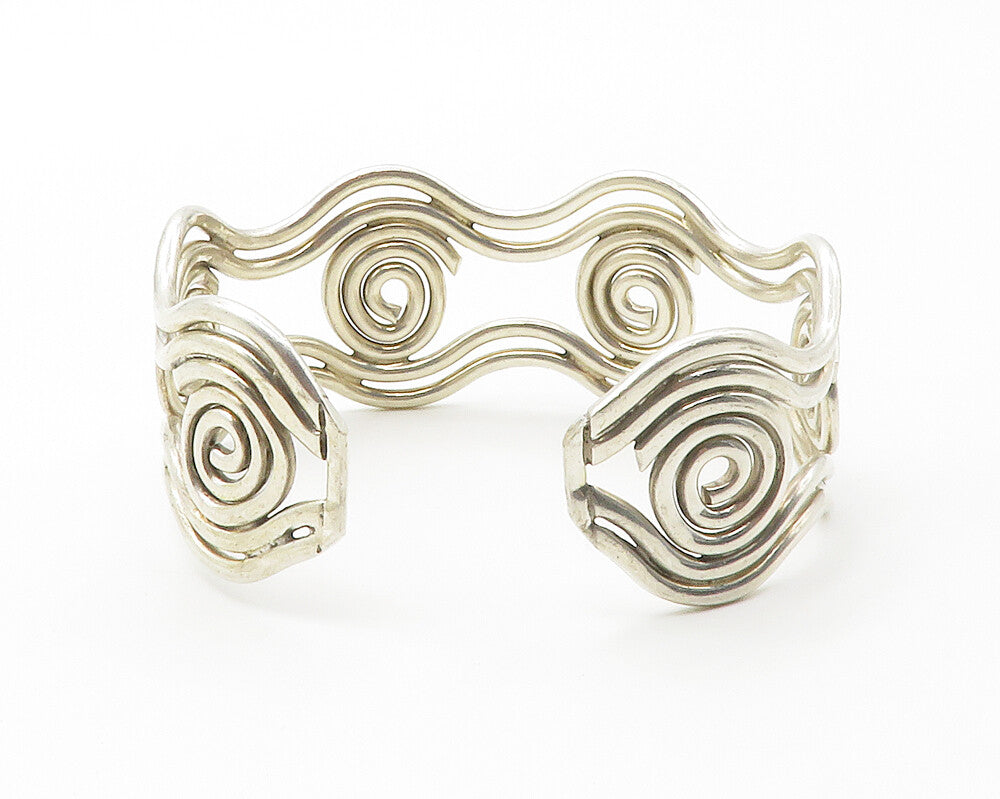 925 Sterling Silver  Vintage Shiny Open Spiral Swirl Cuff Bracelet  BT5575