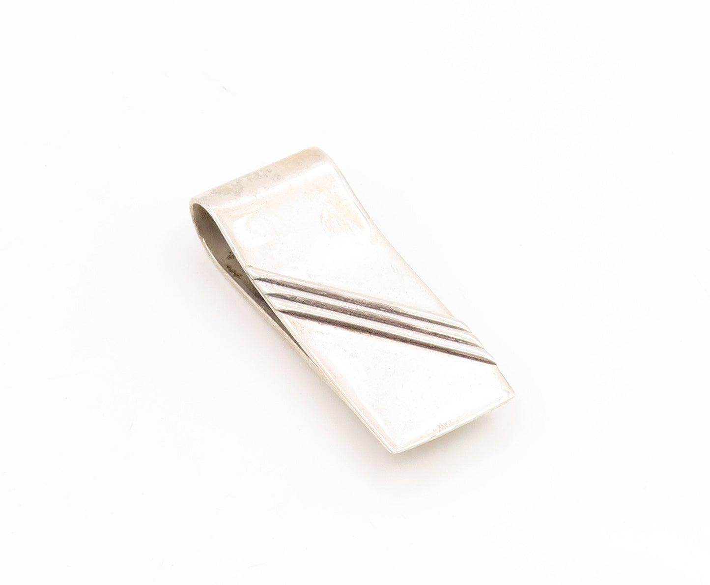 925 Sterling Silver Vintage Tie Clip TAXCO MEXICO Classic Diagonal Stripe TR4229
