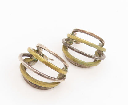 925 Sterling Silver Vintage Earrings Two Tone Interlocking Circle Hoops EG13806