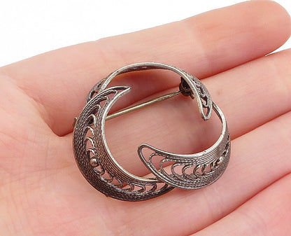 BEAU 925 Sterling Silver Vintage Dark Tone Twist Filigree Brooch Pin BP1970