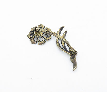 925 Sterling Silver  Vintage Topaz Dark Tone Single Flower Brooch Pin  BP1306